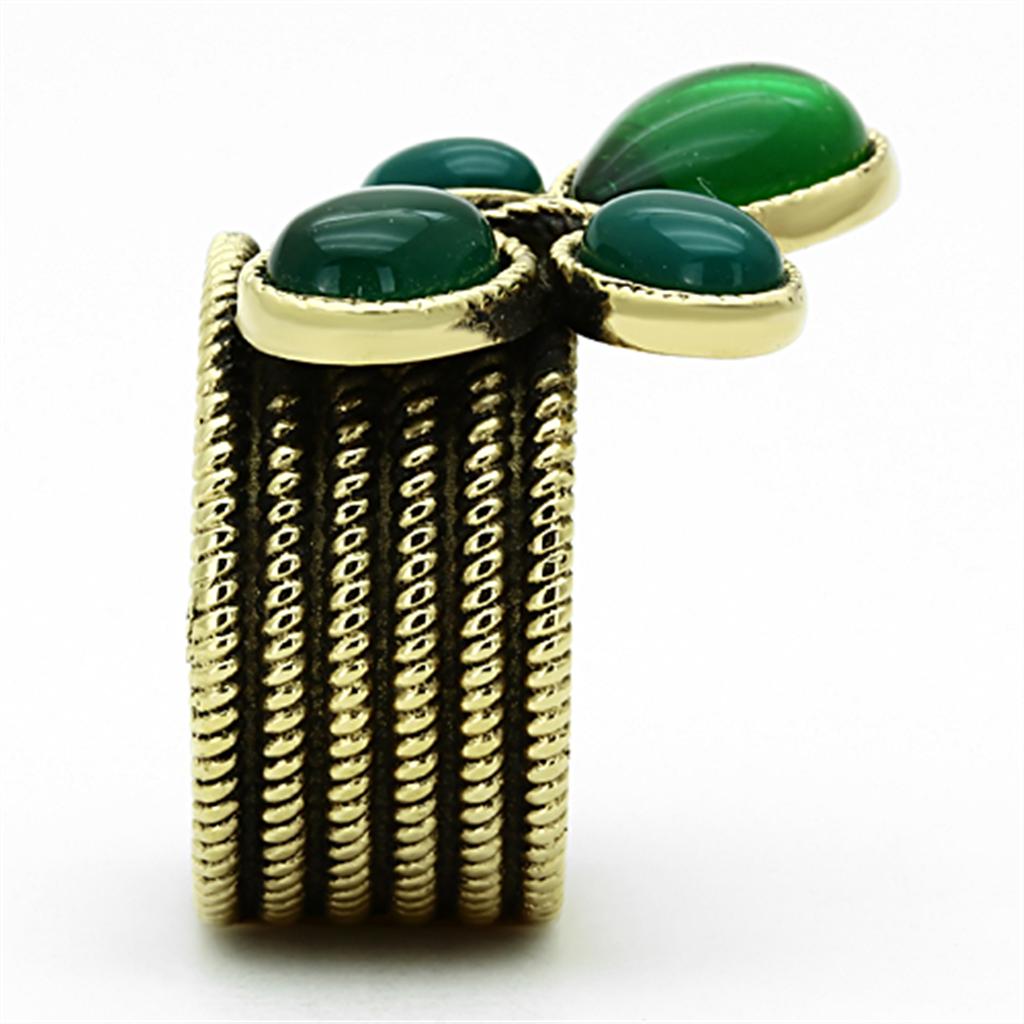 IP Gold(Ion Plating) Stainless Steel Ring with Synthetic Synthetic Glass in Emerald