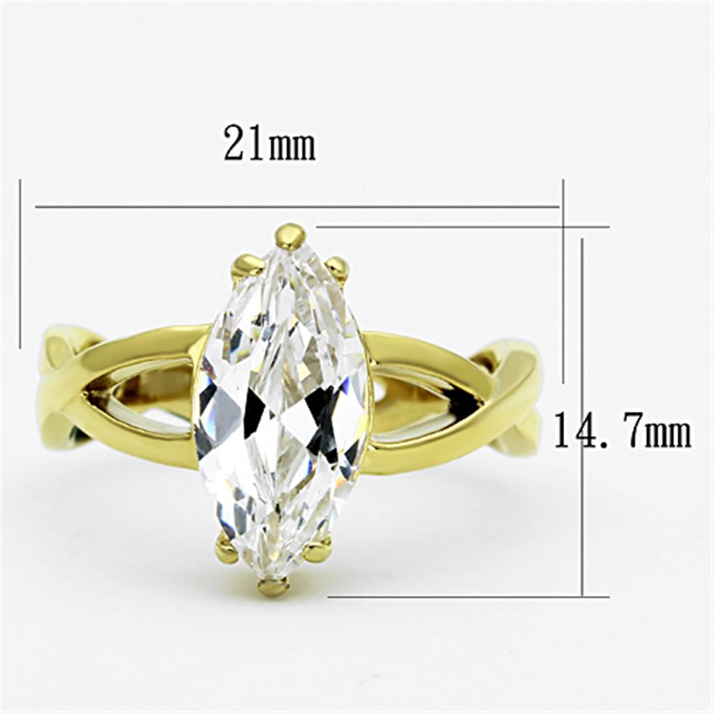 IP Gold(Ion Plating) Stainless Steel Ring with AAA Grade CZ  in Clear