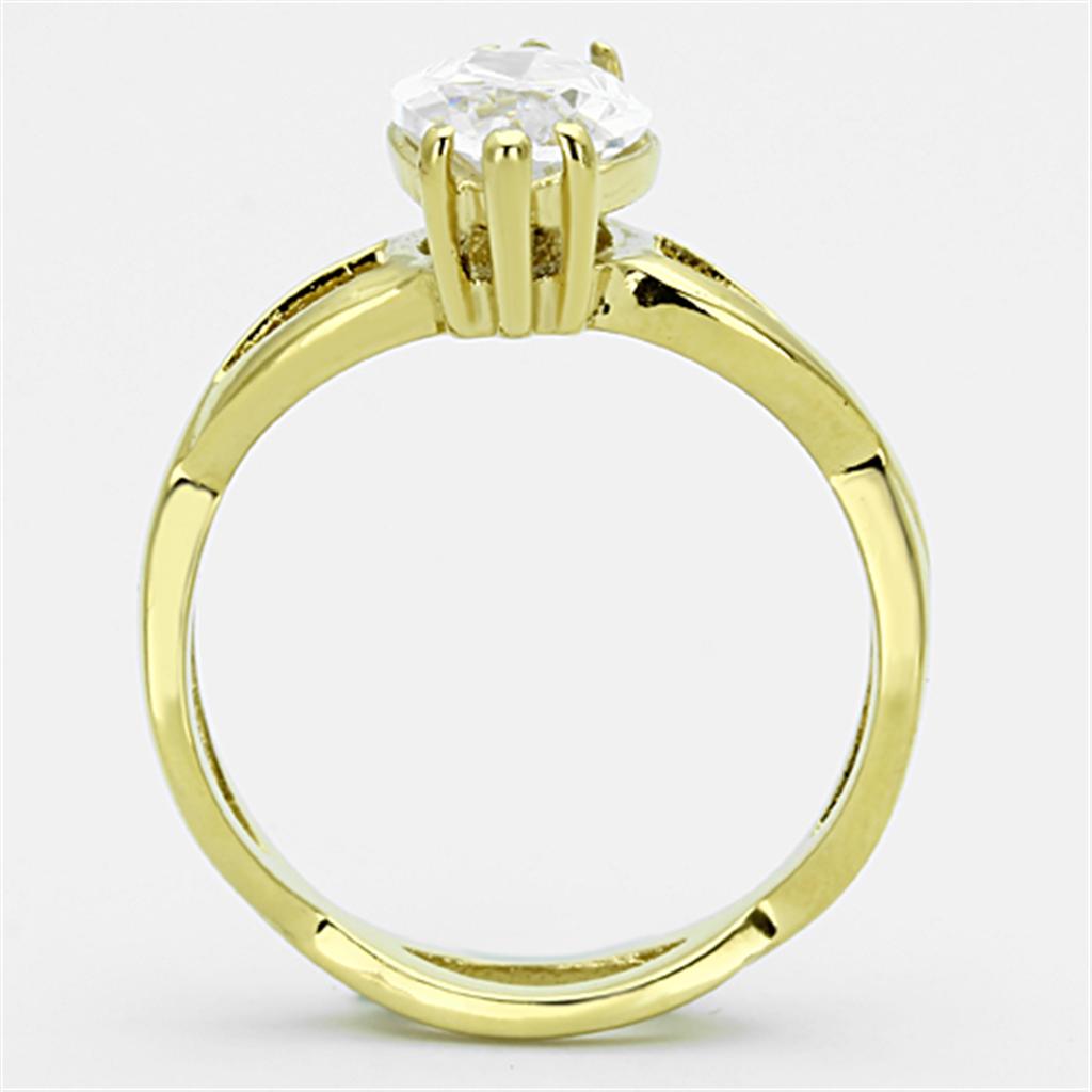 IP Gold(Ion Plating) Stainless Steel Ring with AAA Grade CZ  in Clear