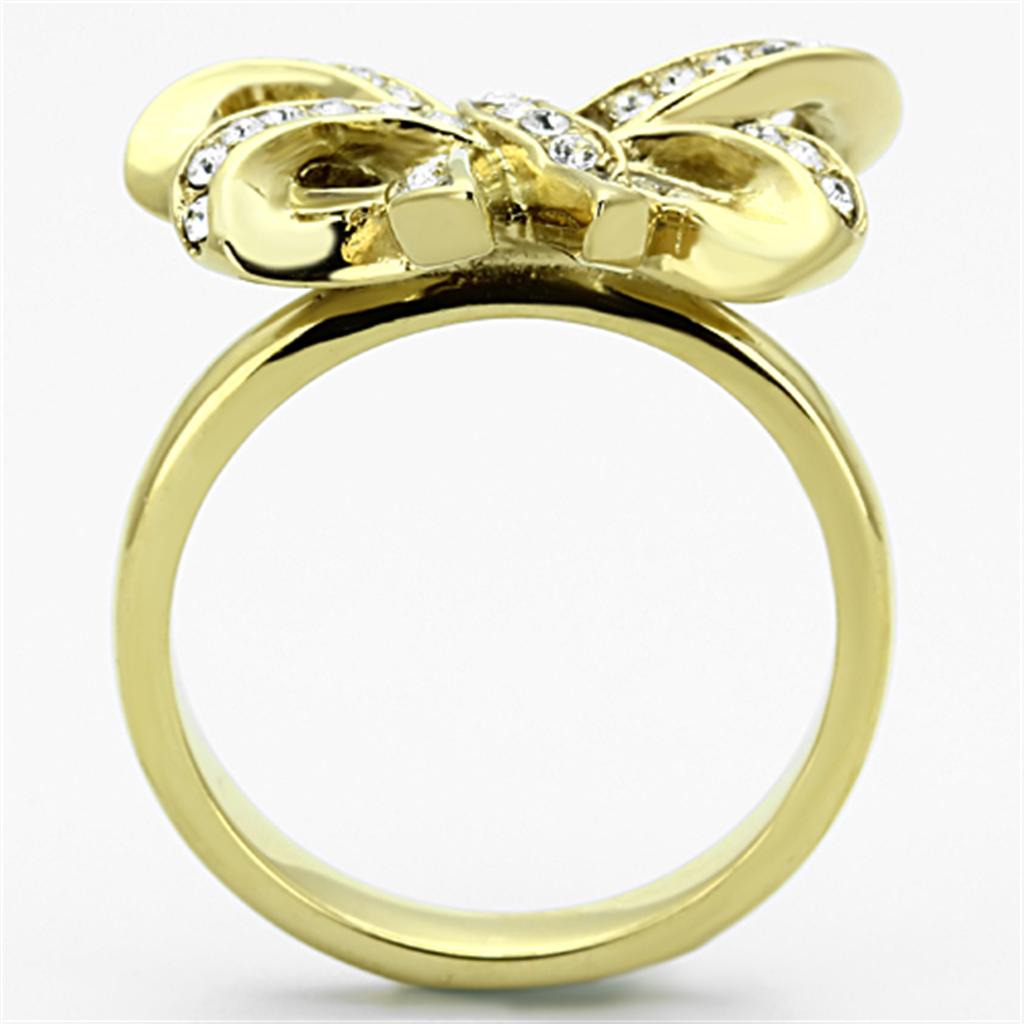 IP Gold(Ion Plating) Stainless Steel Ring with Top Grade Crystal  in Clear