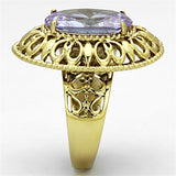 IP Gold(Ion Plating) Stainless Steel Ring with AAA Grade CZ  in Light Amethyst