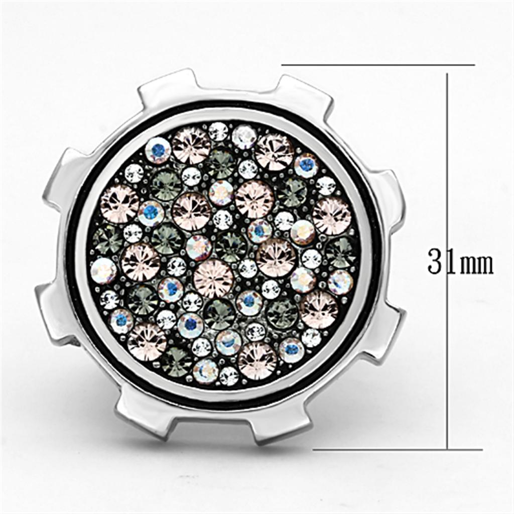 High polished (no plating) Stainless Steel Ring with Top Grade Crystal  in Multi Color