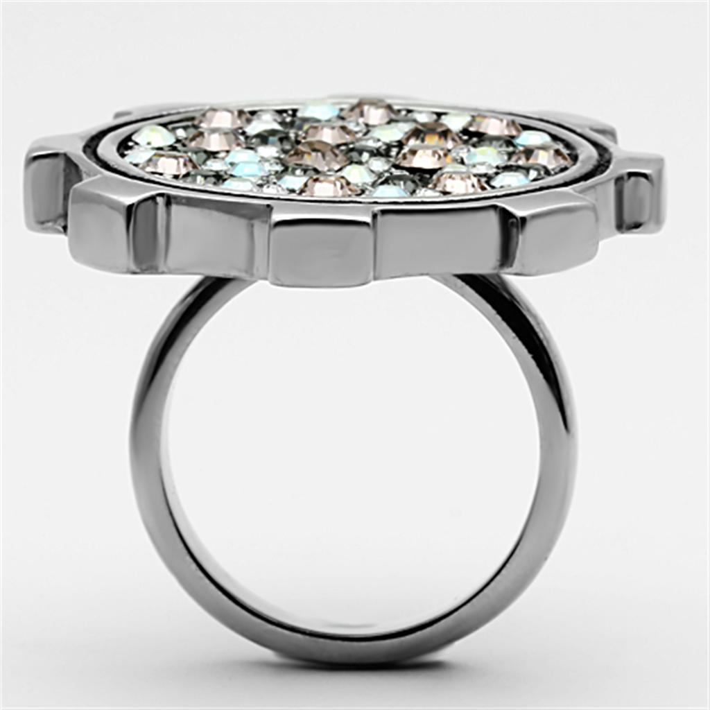 High polished (no plating) Stainless Steel Ring with Top Grade Crystal  in Multi Color