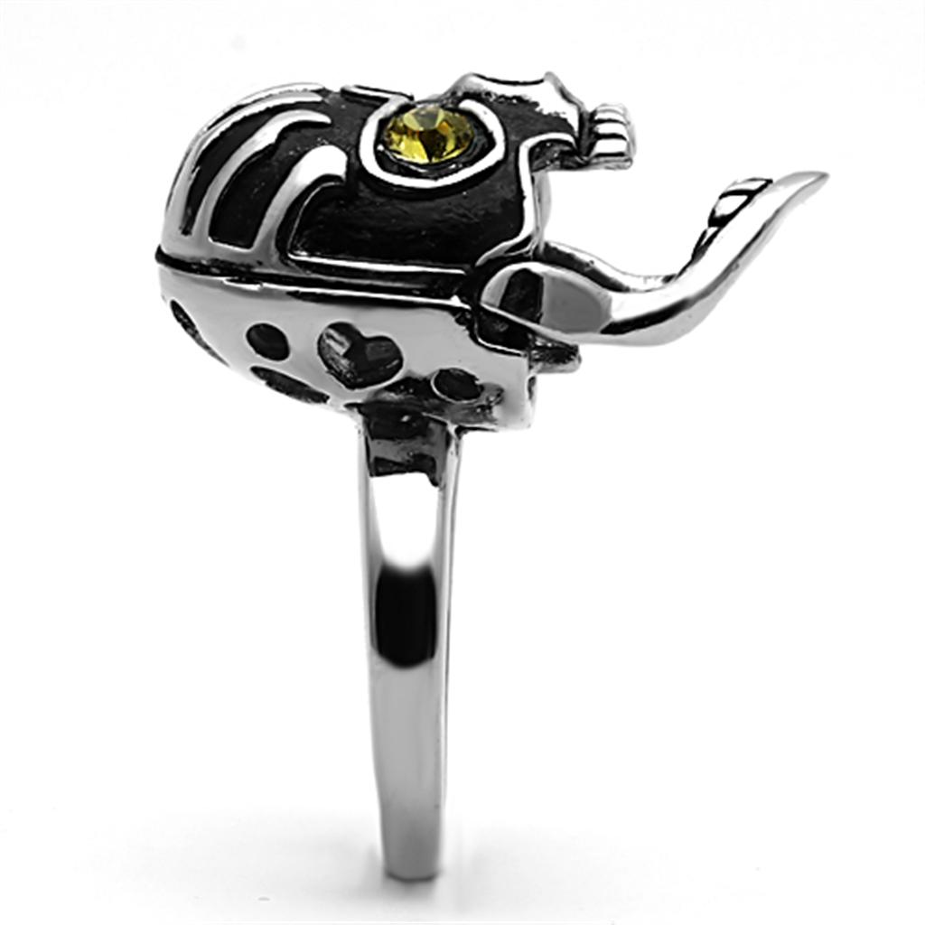 High polished (no plating) Stainless Steel Ring with Top Grade Crystal  in Topaz