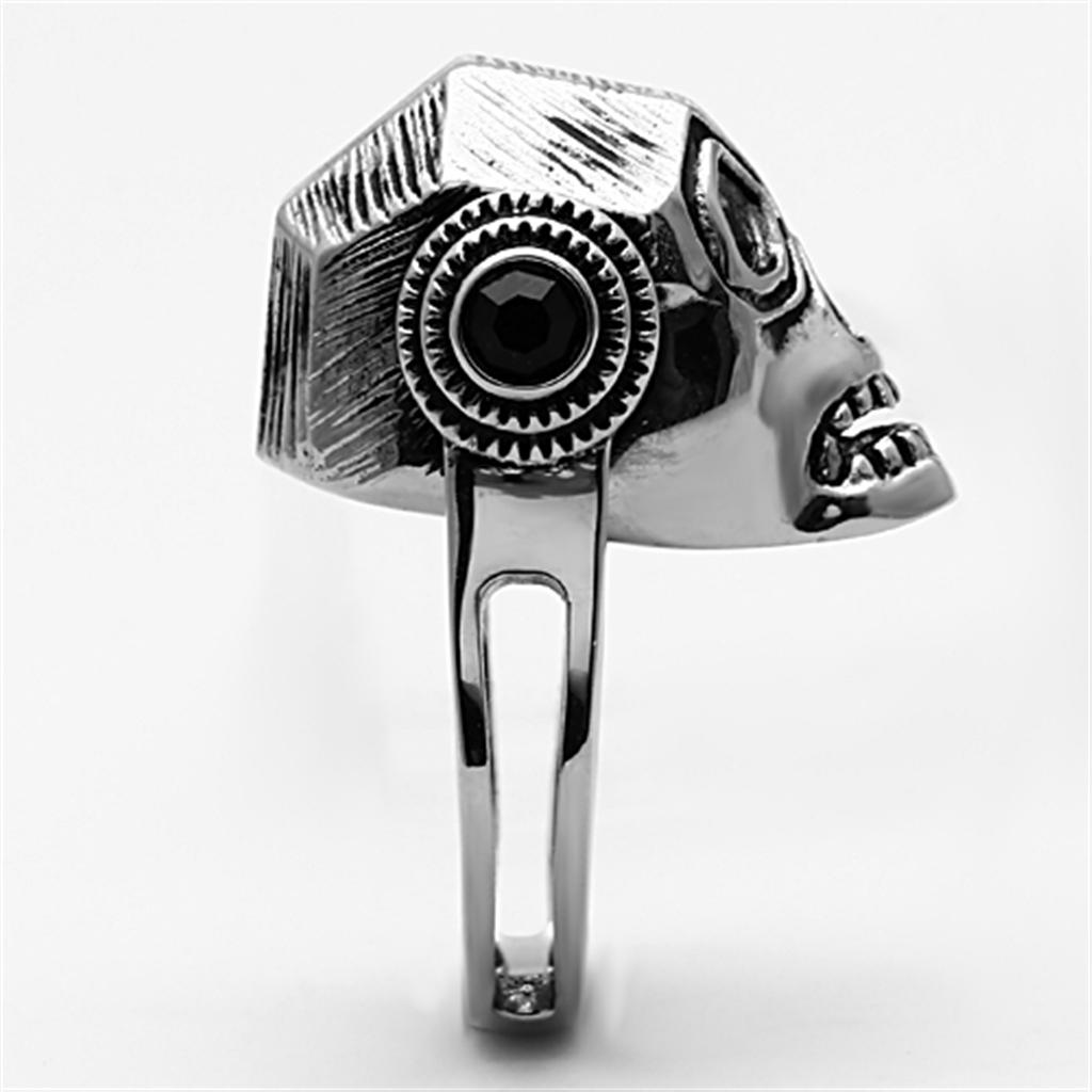 High polished (no plating) Stainless Steel Ring with Top Grade Crystal  in Jet