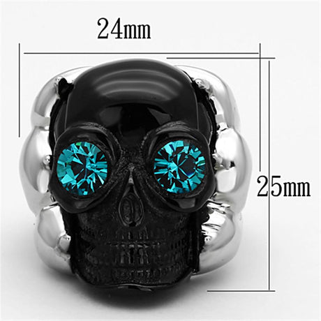 Two-Tone IP Black Stainless Steel Ring with Top Grade Crystal  in Blue Zircon