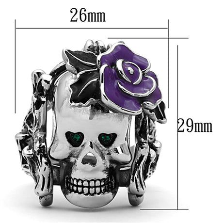 High polished (no plating) Stainless Steel Ring with Top Grade Crystal  in Emerald