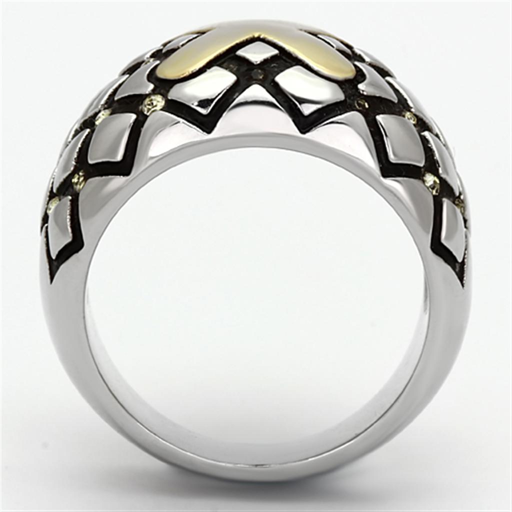 Two-Tone IP Gold (Ion Plating) Stainless Steel Ring with Top Grade Crystal  in Citrine Yellow