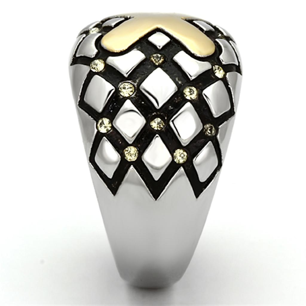 Two-Tone IP Gold (Ion Plating) Stainless Steel Ring with Top Grade Crystal  in Citrine Yellow