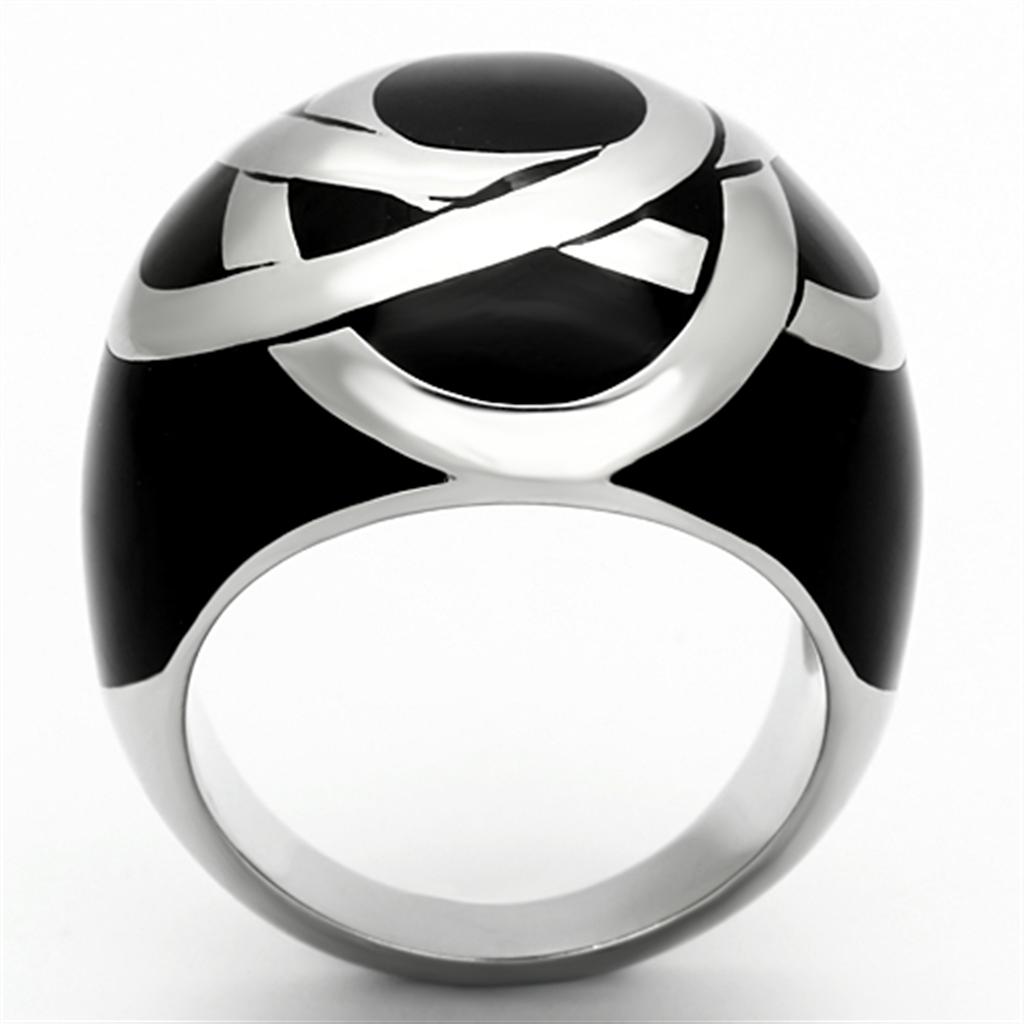 High polished (no plating) Stainless Steel Ring with Epoxy  in Jet