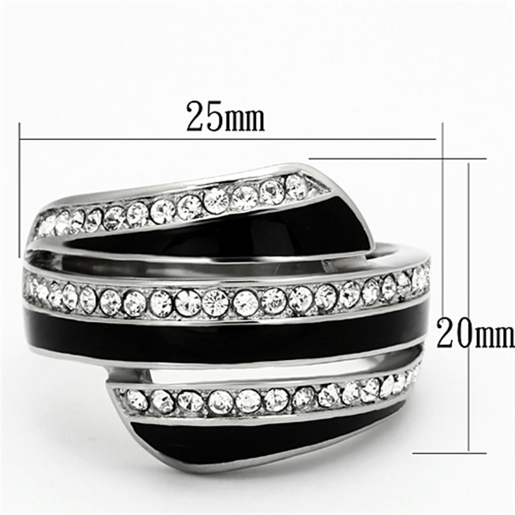 High polished (no plating) Stainless Steel Ring with Top Grade Crystal  in Clear