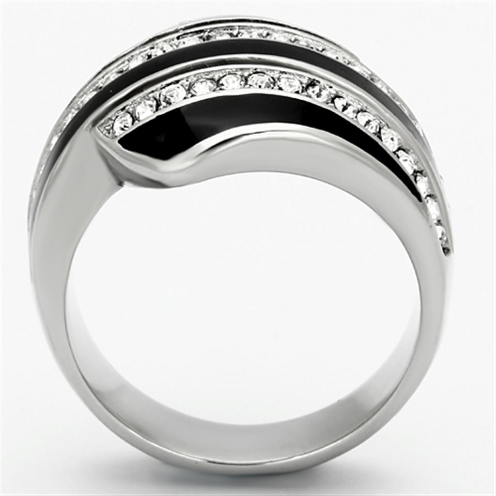 High polished (no plating) Stainless Steel Ring with Top Grade Crystal  in Clear