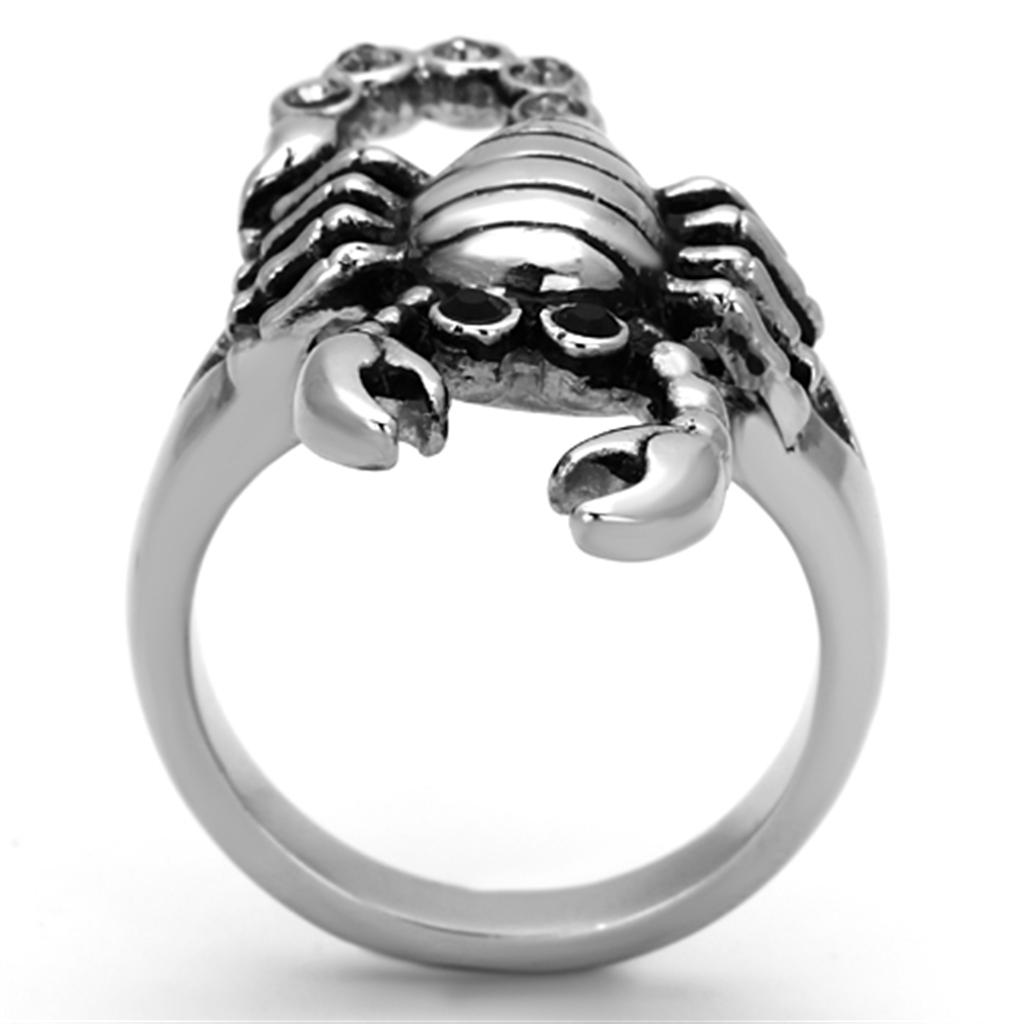 High polished (no plating) Stainless Steel Ring with Top Grade Crystal  in Jet