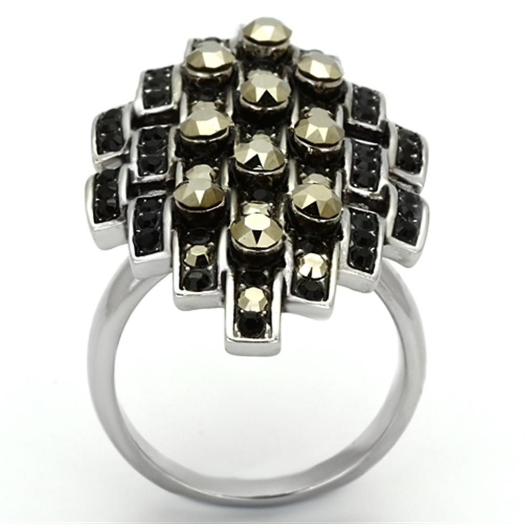 High polished (no plating) Stainless Steel Ring with Top Grade Crystal  in Jet