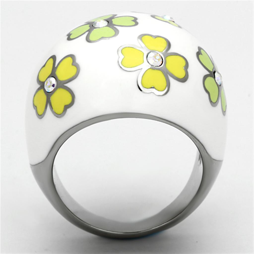 High polished (no plating) Stainless Steel Ring with Top Grade Crystal  in Aurora Borealis (Rainbow Effect)