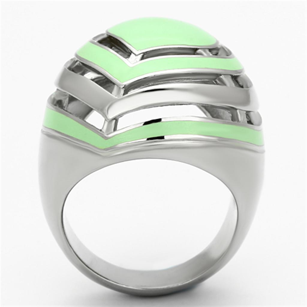 High polished (no plating) Stainless Steel Ring with Epoxy  in Emerald
