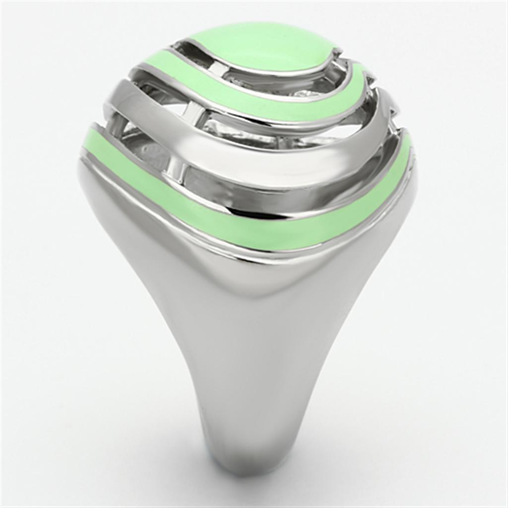 High polished (no plating) Stainless Steel Ring with Epoxy  in Emerald