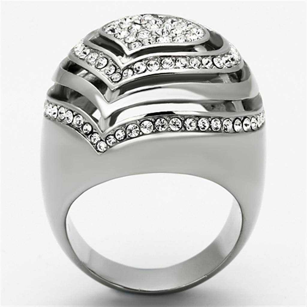 High polished (no plating) Stainless Steel Ring with Top Grade Crystal  in Clear