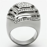 High polished (no plating) Stainless Steel Ring with Top Grade Crystal  in Clear