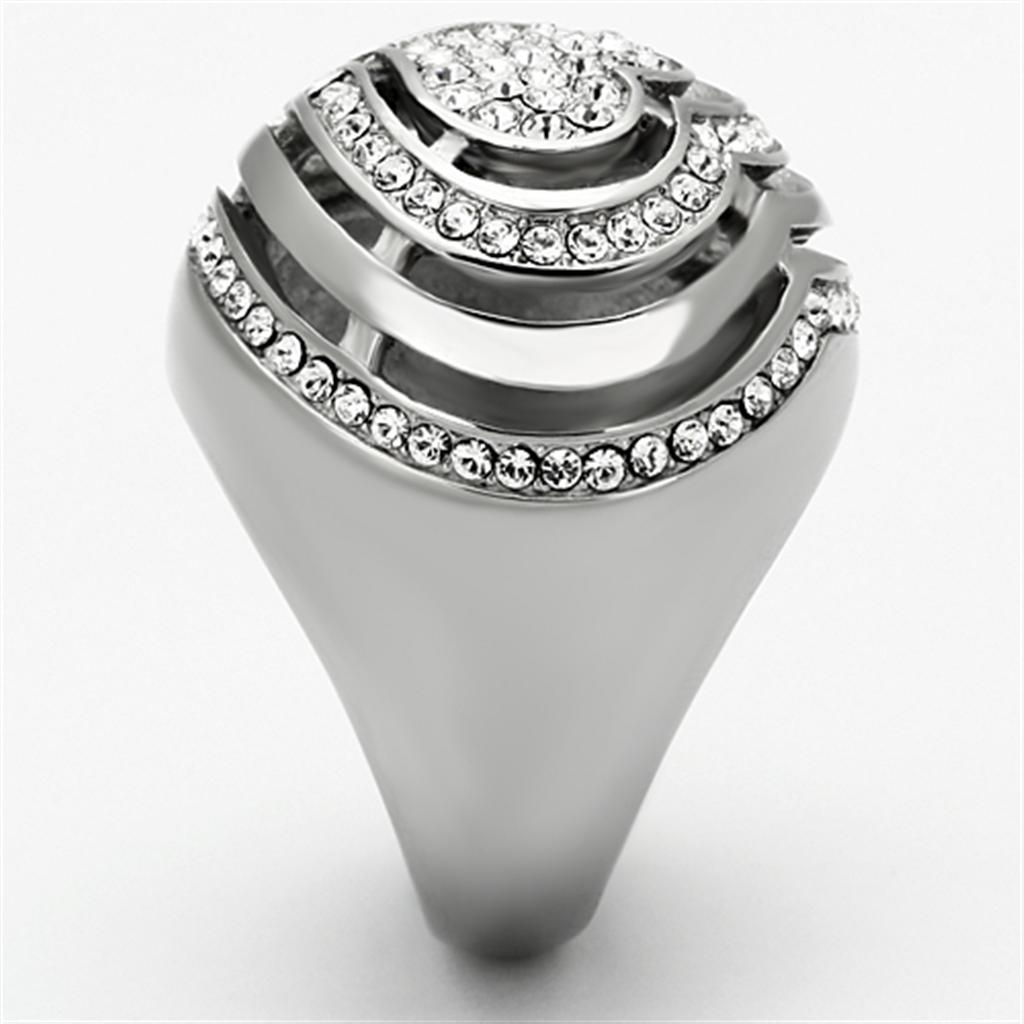 High polished (no plating) Stainless Steel Ring with Top Grade Crystal  in Clear
