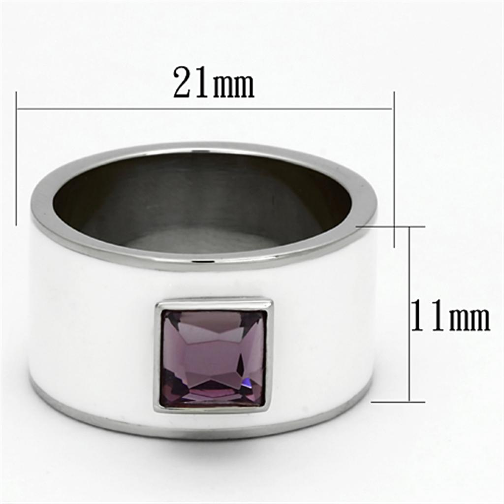 High polished (no plating) Stainless Steel Ring with Synthetic Synthetic Glass in Amethyst