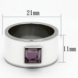 High polished (no plating) Stainless Steel Ring with Synthetic Synthetic Glass in Amethyst
