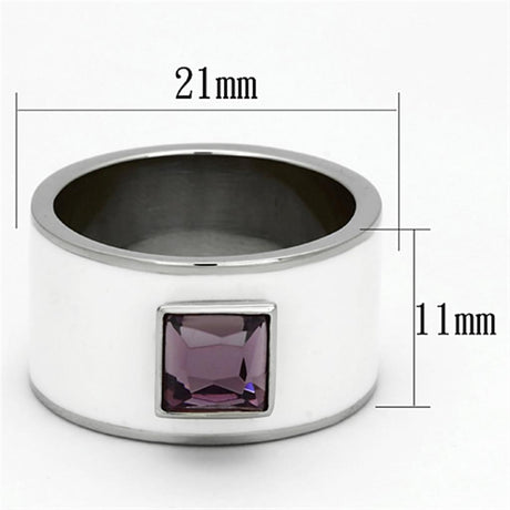 High polished (no plating) Stainless Steel Ring with Synthetic Synthetic Glass in Amethyst