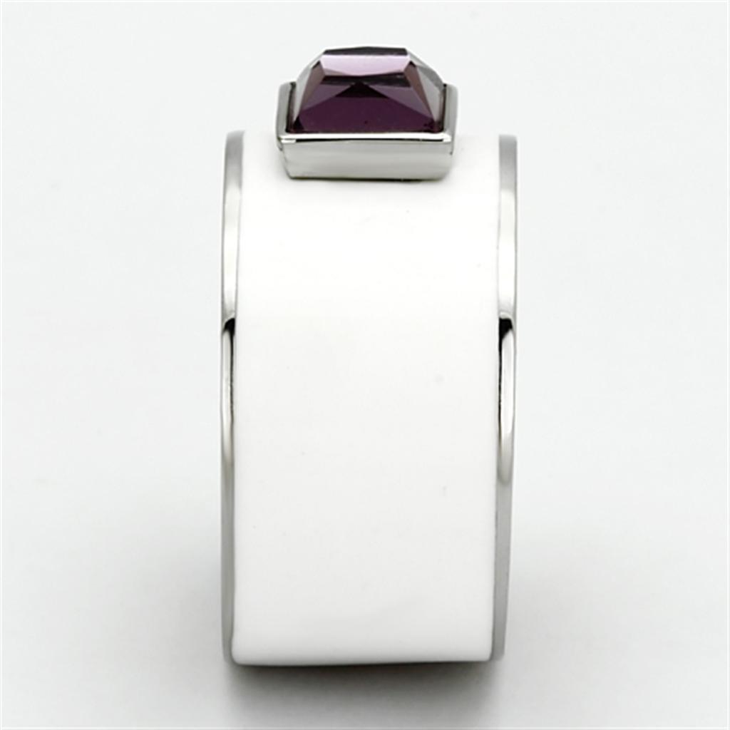 High polished (no plating) Stainless Steel Ring with Synthetic Synthetic Glass in Amethyst