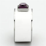 High polished (no plating) Stainless Steel Ring with Synthetic Synthetic Glass in Amethyst