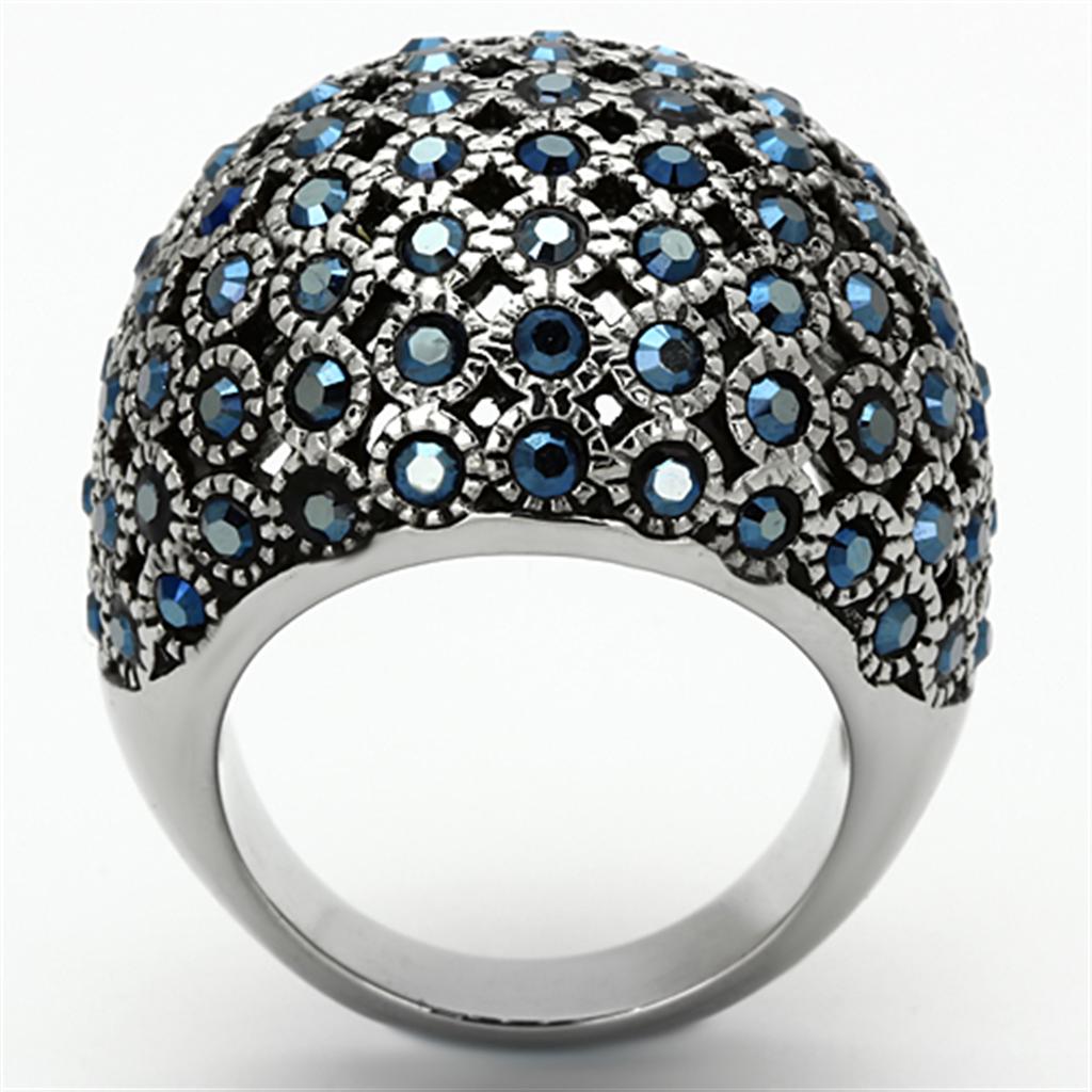 High polished (no plating) Stainless Steel Ring with Top Grade Crystal  in Aquamarine AB