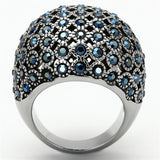 High polished (no plating) Stainless Steel Ring with Top Grade Crystal  in Aquamarine AB
