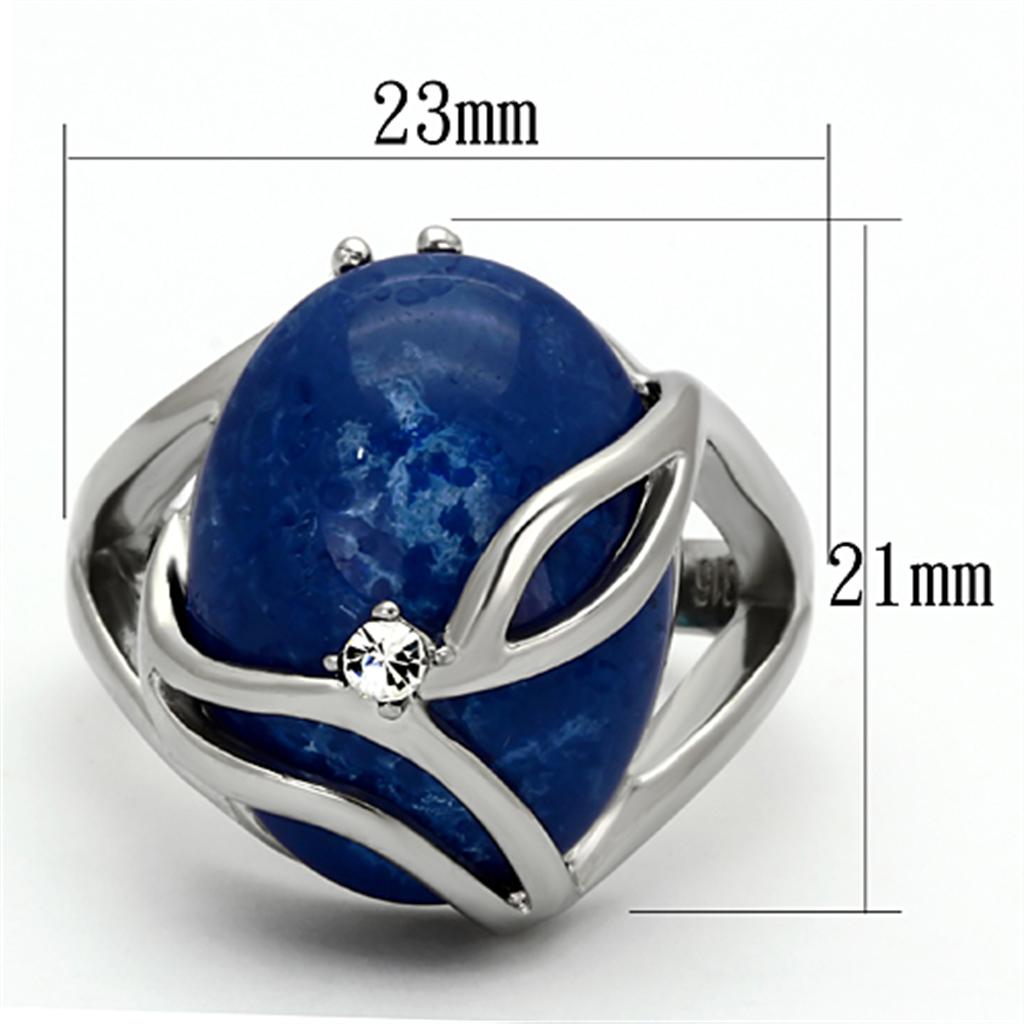 High polished (no plating) Stainless Steel Ring with Synthetic Synthetic Stone in Capri Blue