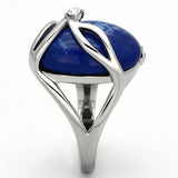 High polished (no plating) Stainless Steel Ring with Synthetic Synthetic Stone in Capri Blue