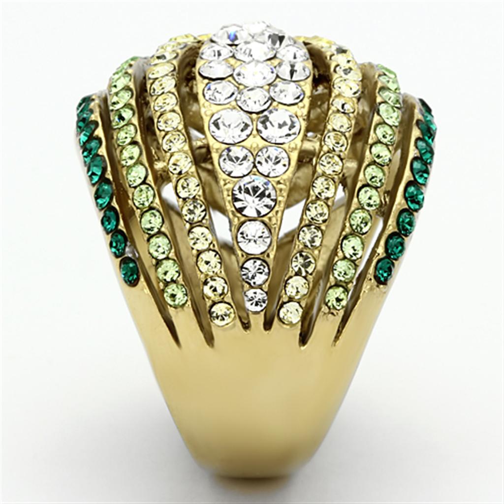 IP Gold(Ion Plating) Stainless Steel Ring with Top Grade Crystal  in Multi Color