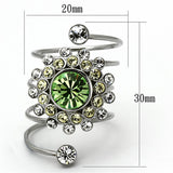 High polished (no plating) Stainless Steel Ring with Top Grade Crystal  in Peridot