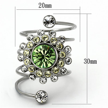 High polished (no plating) Stainless Steel Ring with Top Grade Crystal  in Peridot