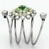 High polished (no plating) Stainless Steel Ring with Top Grade Crystal  in Peridot
