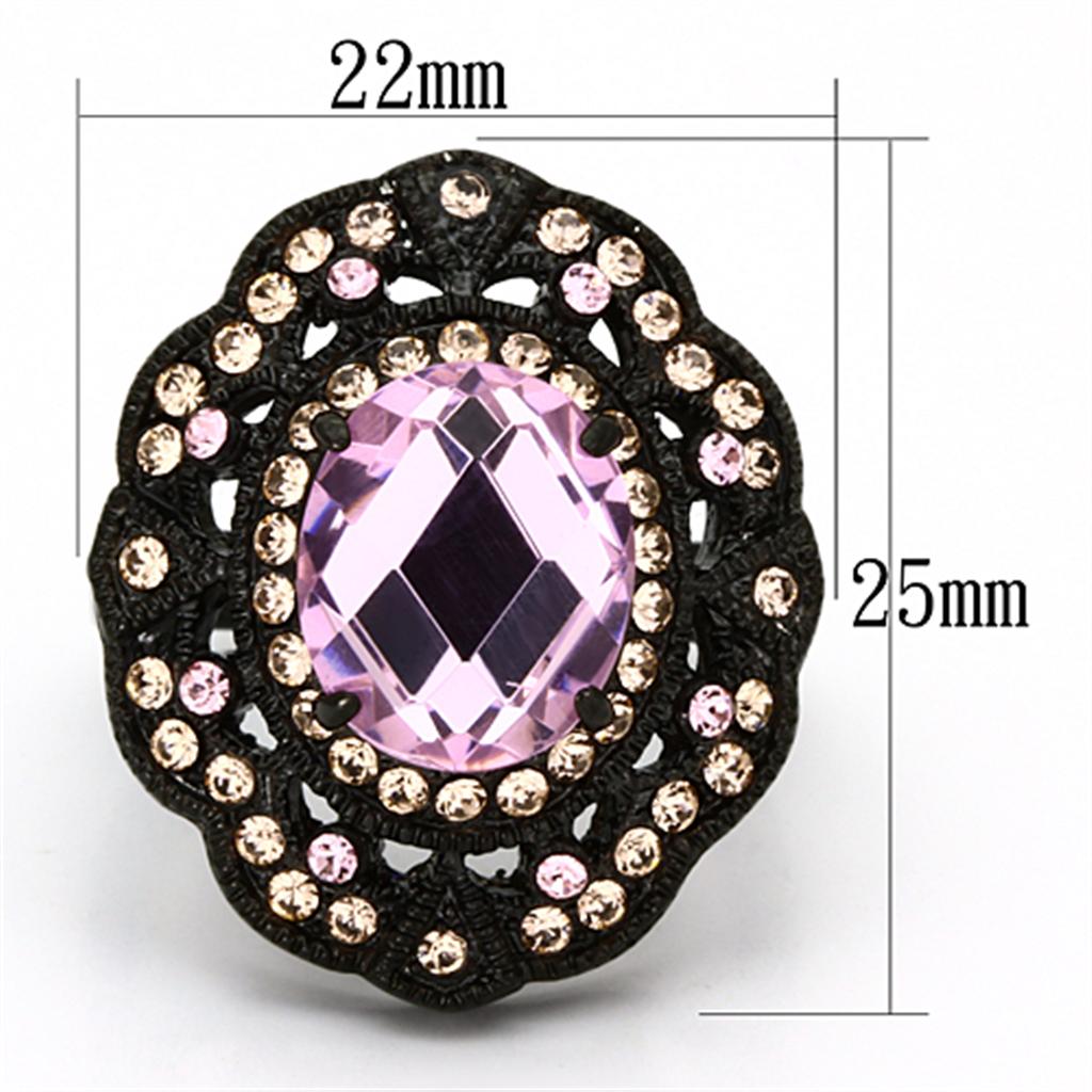 IP Black(Ion Plating) Stainless Steel Ring with Top Grade Crystal  in Light Rose