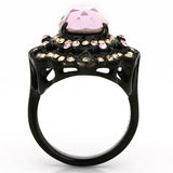 IP Black(Ion Plating) Stainless Steel Ring with Top Grade Crystal  in Light Rose