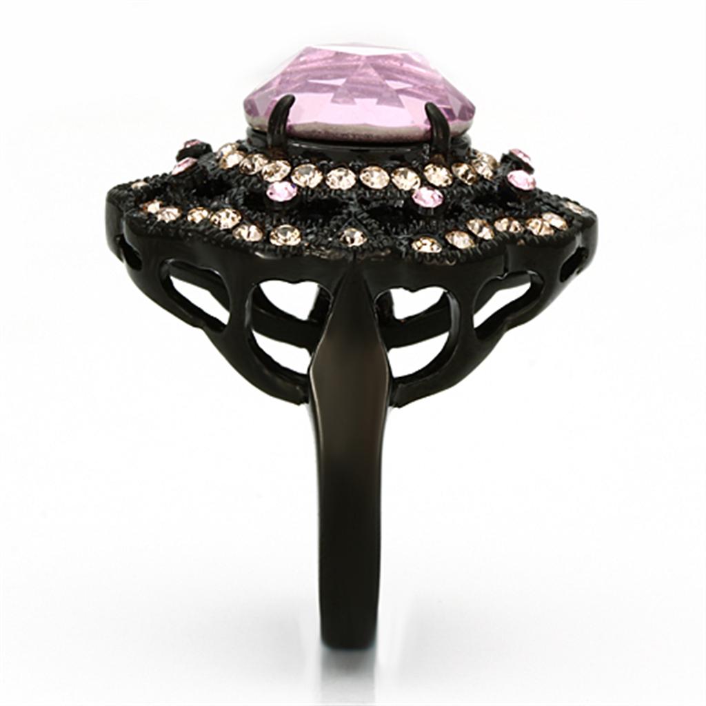 IP Black(Ion Plating) Stainless Steel Ring with Top Grade Crystal  in Light Rose