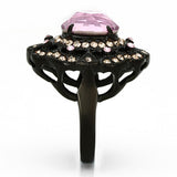 IP Black(Ion Plating) Stainless Steel Ring with Top Grade Crystal  in Light Rose