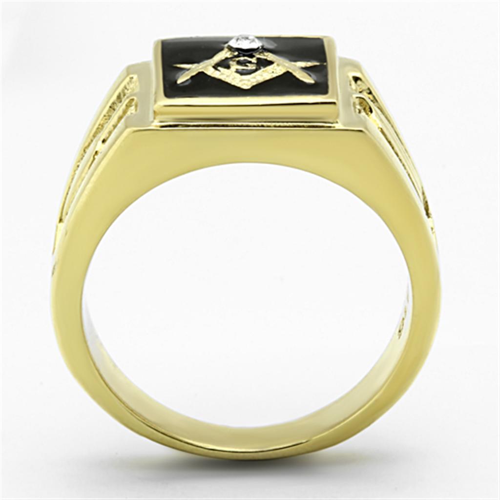 IP Gold(Ion Plating) Stainless Steel Ring with Top Grade Crystal  in Clear