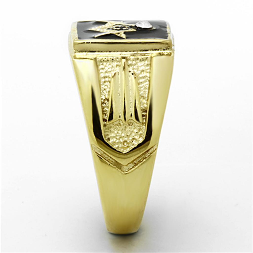 IP Gold(Ion Plating) Stainless Steel Ring with Top Grade Crystal  in Clear