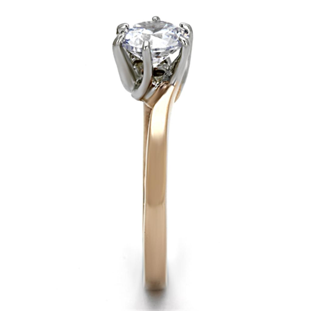 Two-Tone IP Rose Gold Stainless Steel Ring with AAA Grade CZ  in Clear