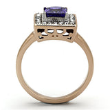Two-Tone IP Rose Gold Stainless Steel Ring with AAA Grade CZ  in Tanzanite