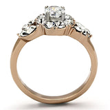 Two-Tone IP Rose Gold Stainless Steel Ring with AAA Grade CZ  in Clear