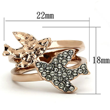Two-Tone IP Rose Gold Stainless Steel Ring with Top Grade Crystal  in Black Diamond