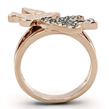 Two-Tone IP Rose Gold Stainless Steel Ring with Top Grade Crystal  in Black Diamond