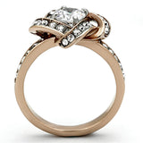 Two-Tone IP Rose Gold Stainless Steel Ring with AAA Grade CZ  in Clear
