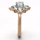 Two-Tone IP Rose Gold Stainless Steel Ring with AAA Grade CZ  in Clear